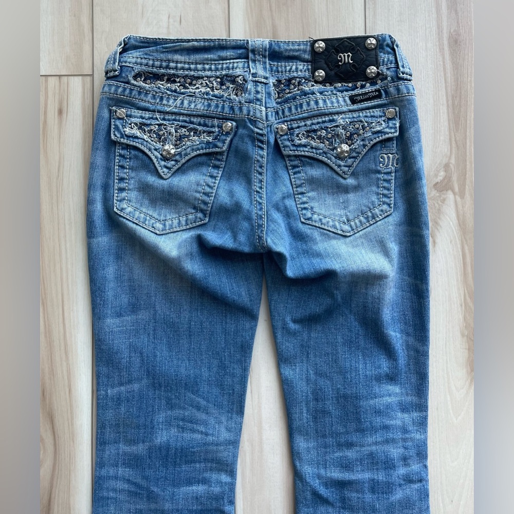 Miss Me Low Rise Y2K Rhinestone Embellished Bootcut Jeans - Picture 8 of 13